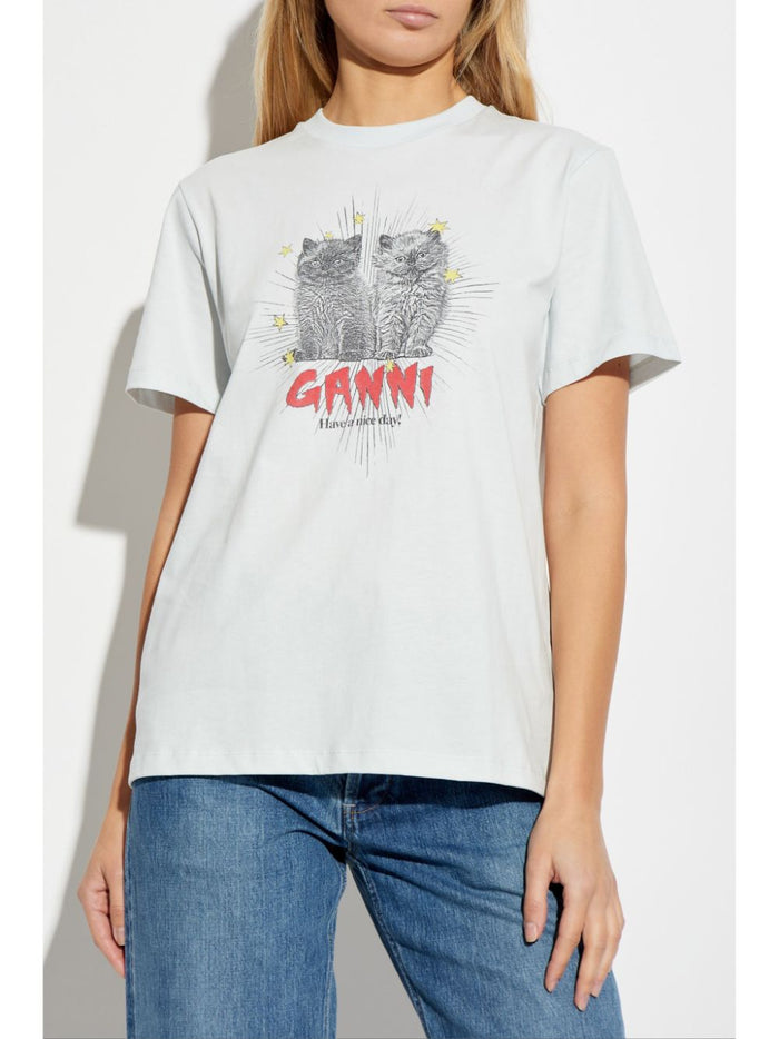 Ganni T-Shirts And Polos Clear Blue Organic Cotton