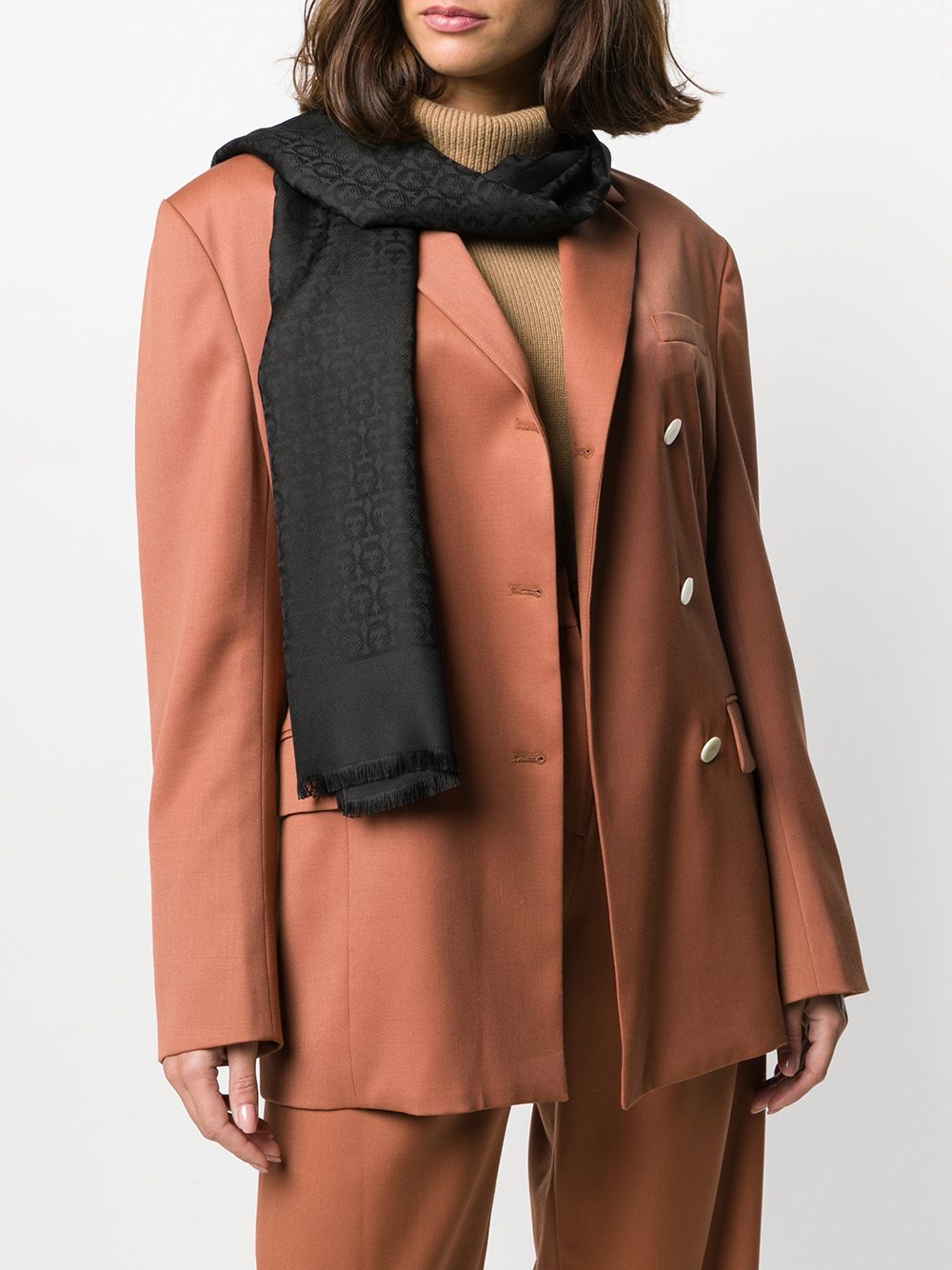 Ferragamo Scarfs Black Silk Wool