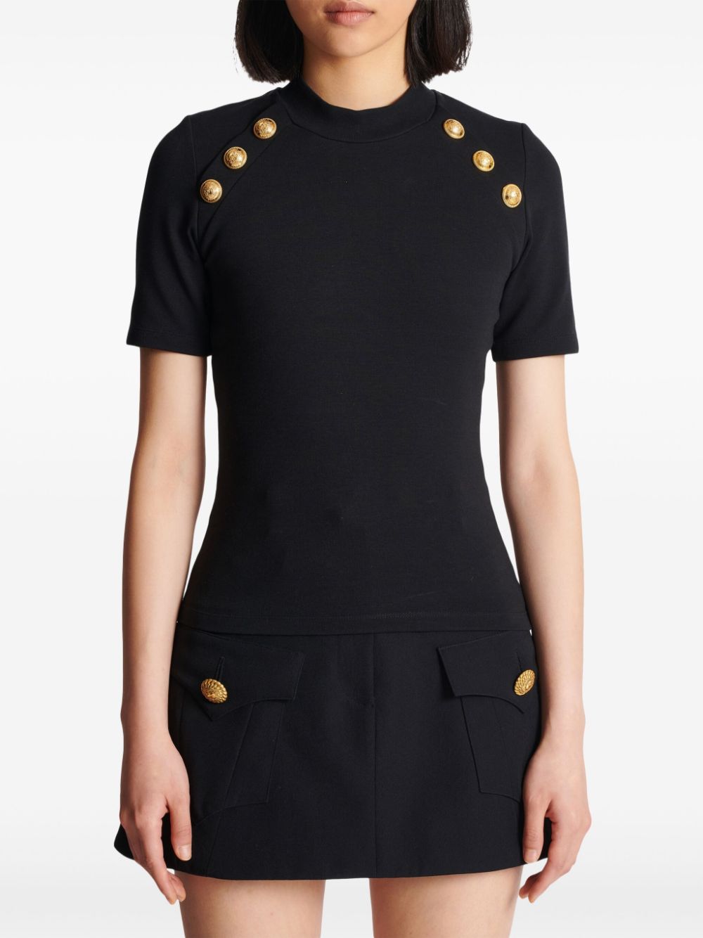 Balmain T-Shirts And Polos Black Polyamide Cotton Elastane