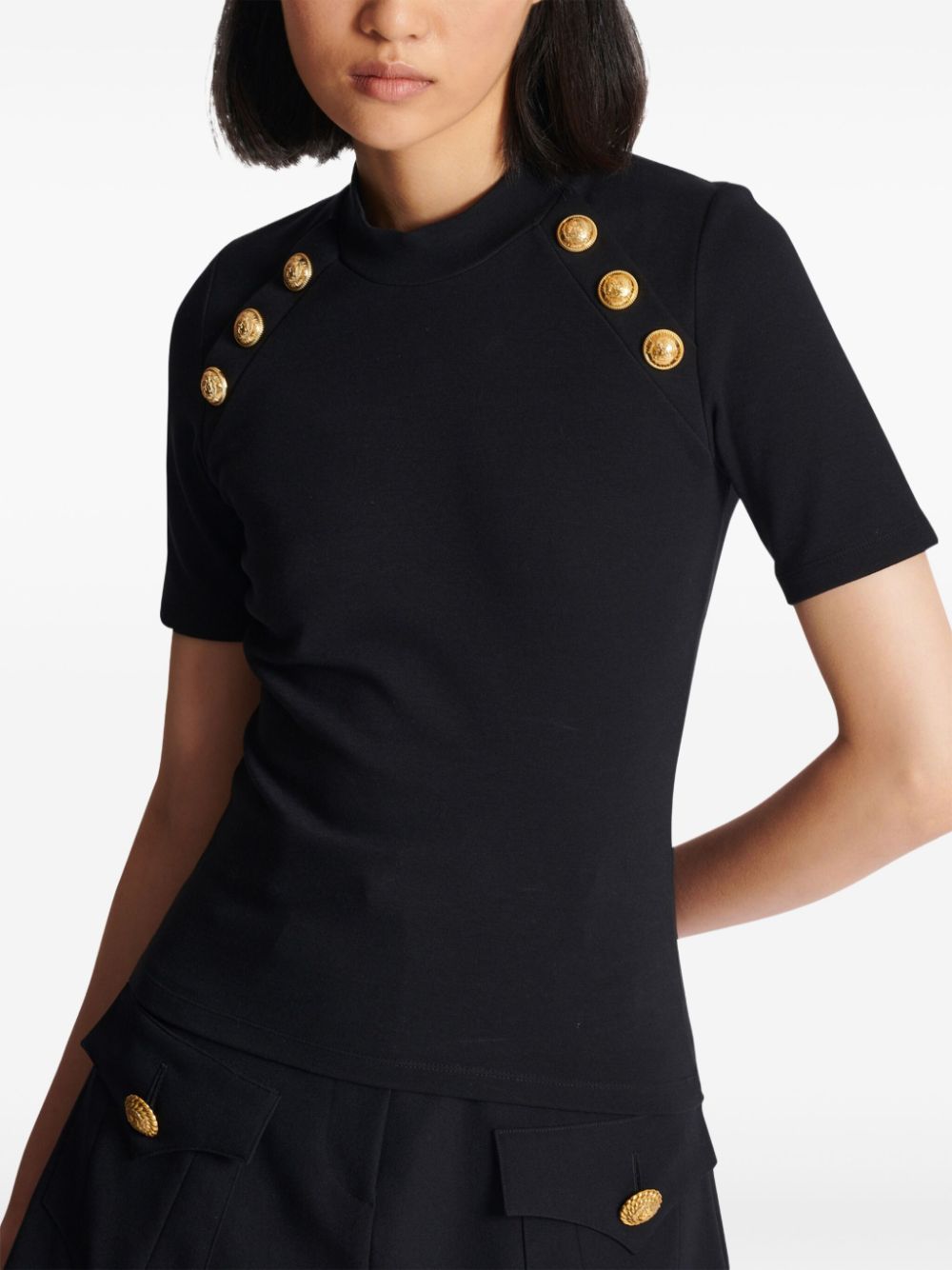 Balmain T-Shirts And Polos Black Polyamide Cotton Elastane
