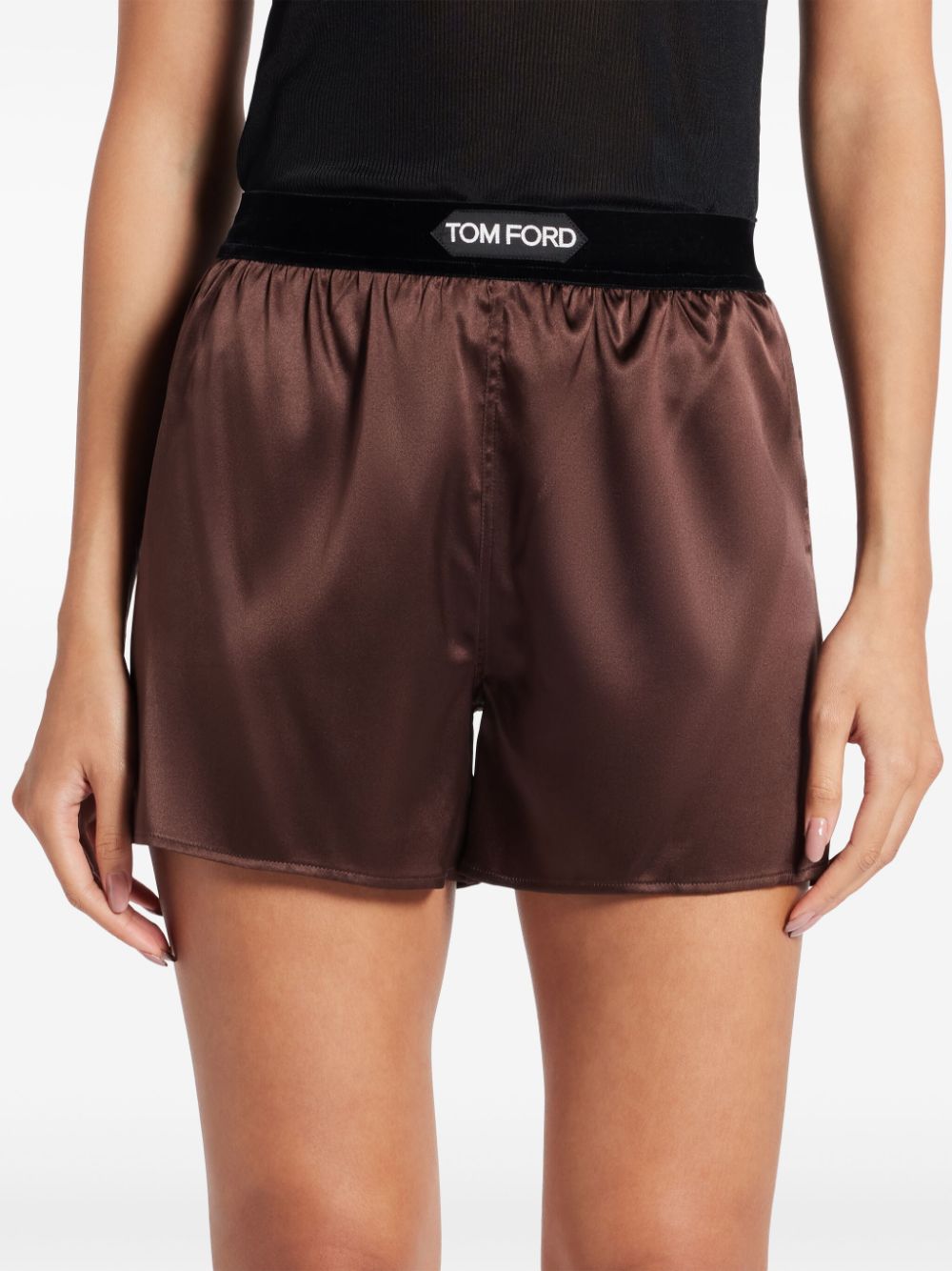 Tom Ford Shorts Marrone Scuro Silk Elastane