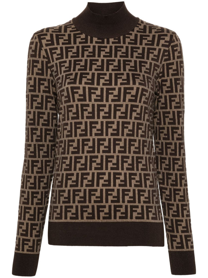 Fendi Sweaters Brown Cotton Polyamide Elastane