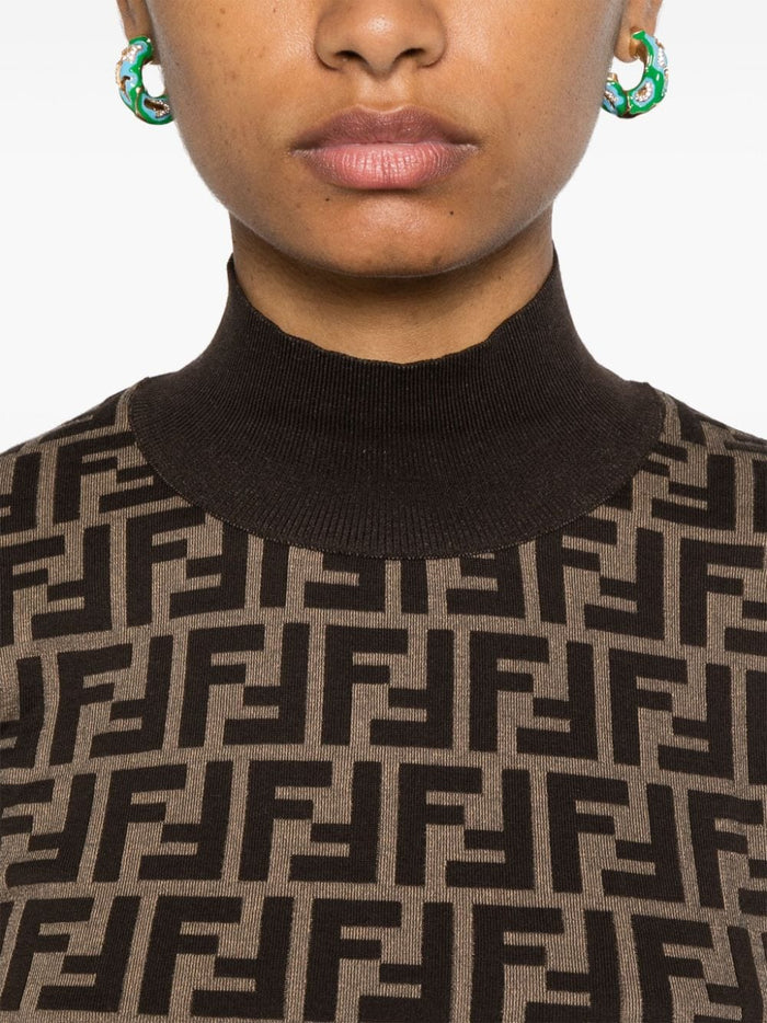 Fendi Sweaters Brown Cotton Polyamide Elastane