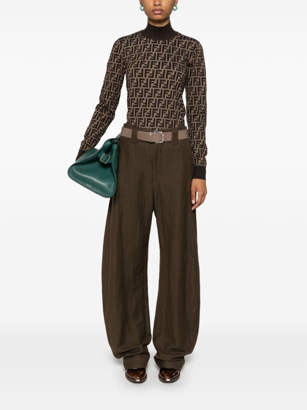 Fendi Sweaters Brown Cotton Polyamide Elastane