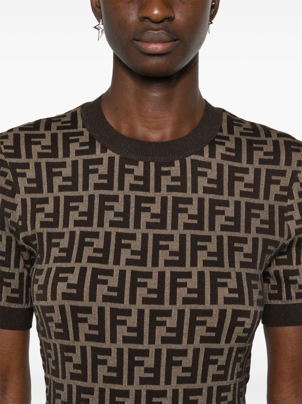 Fendi Sweaters Brown Cotton Polyamide Elastane
