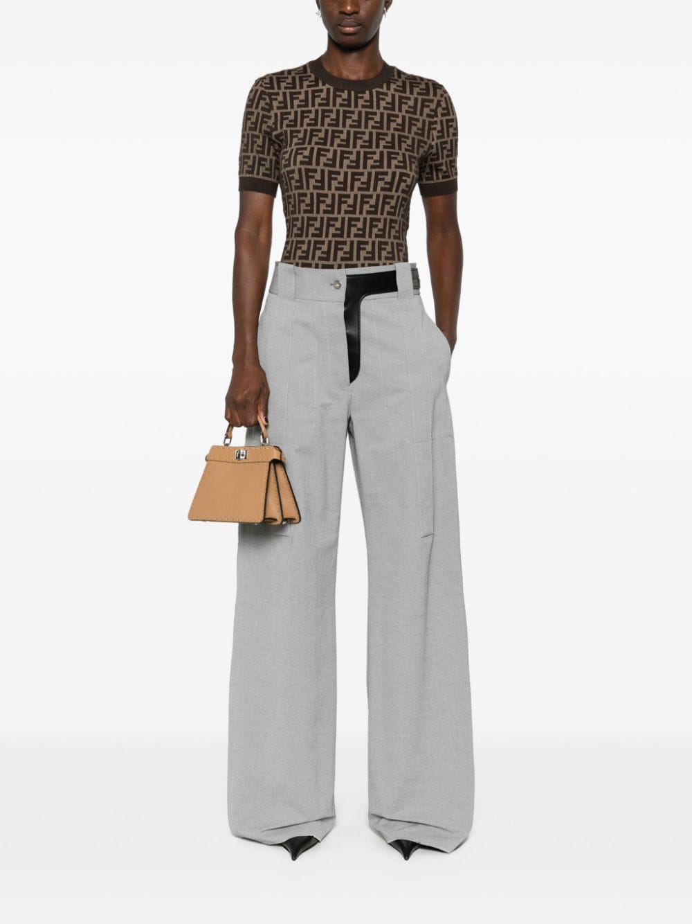 Fendi Sweaters Brown Cotton Polyamide Elastane