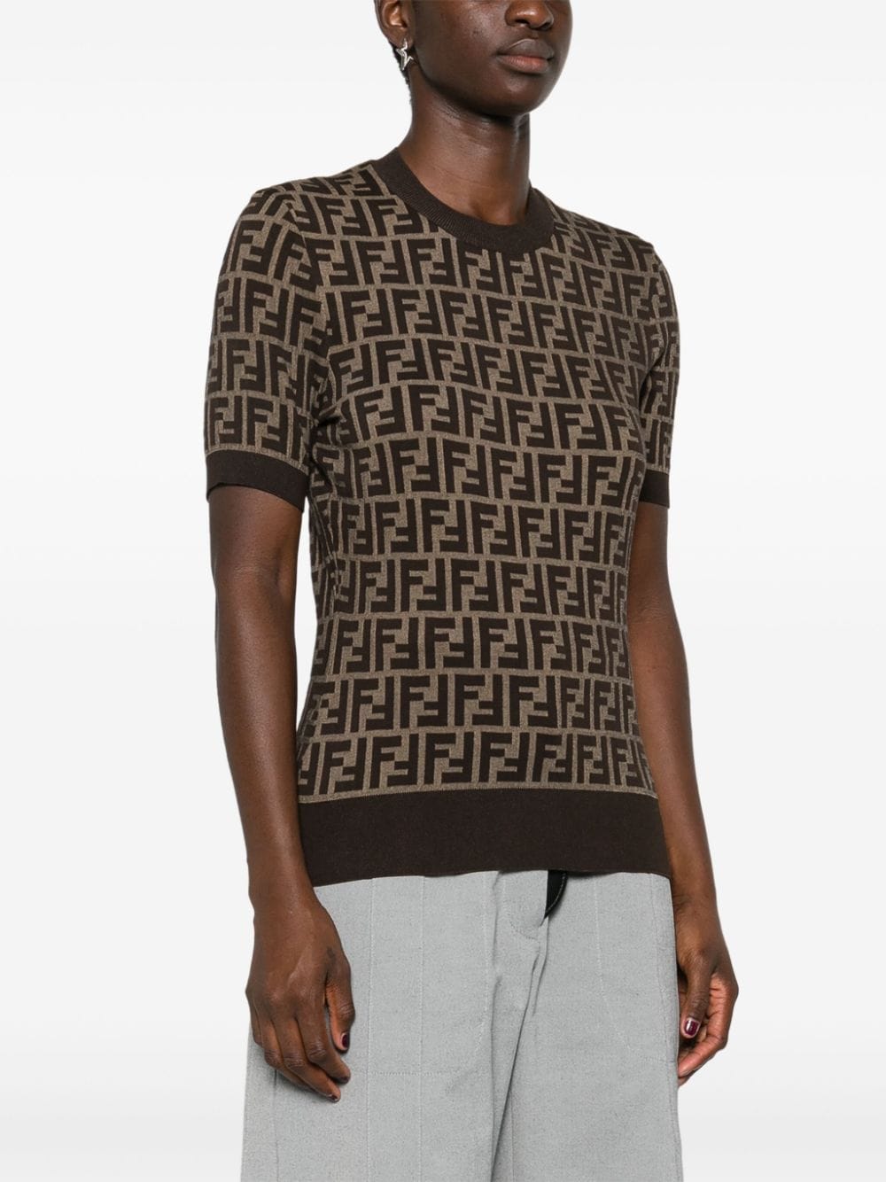 Fendi Sweaters Brown Cotton Polyamide Elastane