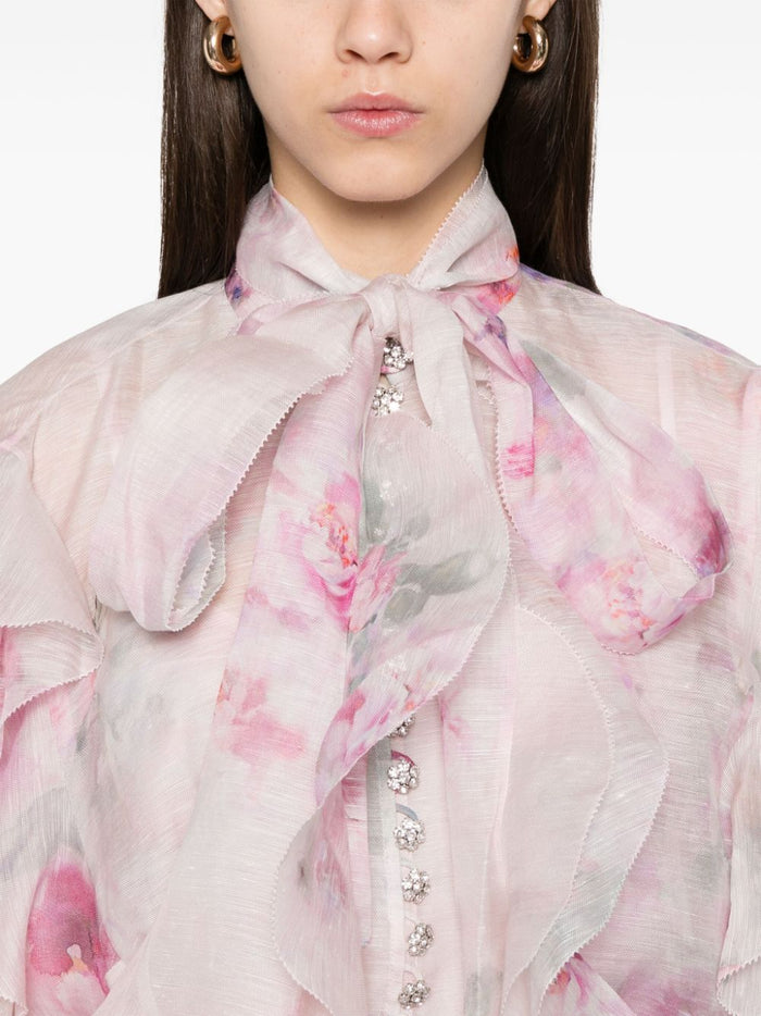 Zimmermann Top Pink Linen Silk