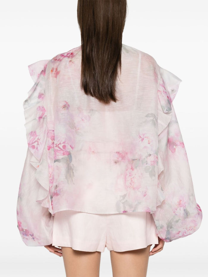 Zimmermann Top Pink Linen Silk