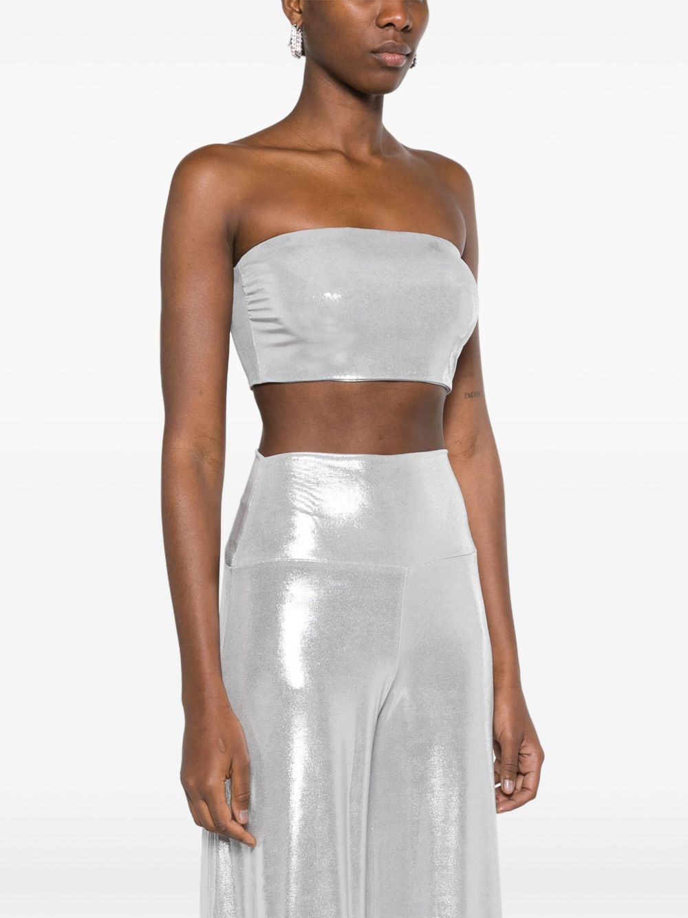 Norma Kamali Top Silver Polyester Elastane