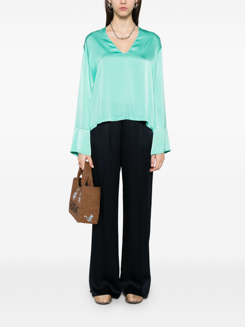 Forte Trousers Blue Acetate Viscose