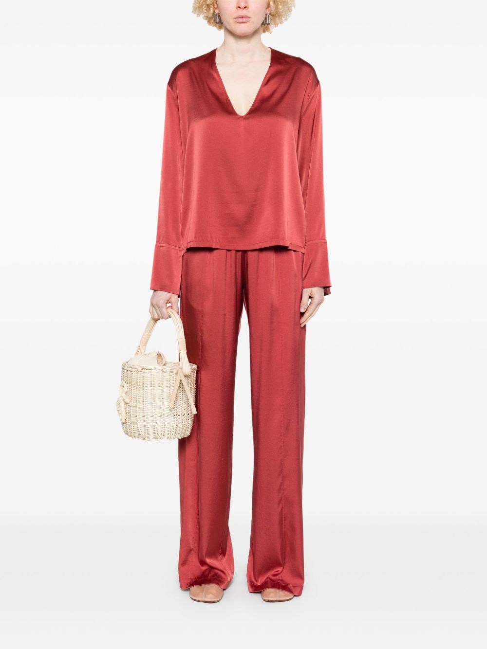 Forte Trousers Bordeaux Silk Elastane