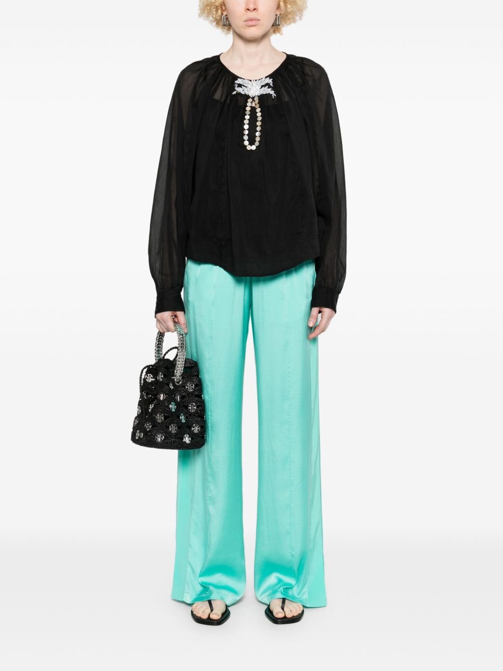 Forte Trousers Verde Acqua Silk Elastane