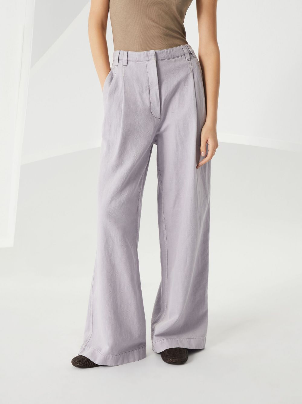 Brunello Cucinelli Trousers Lilla Cotton Linen
