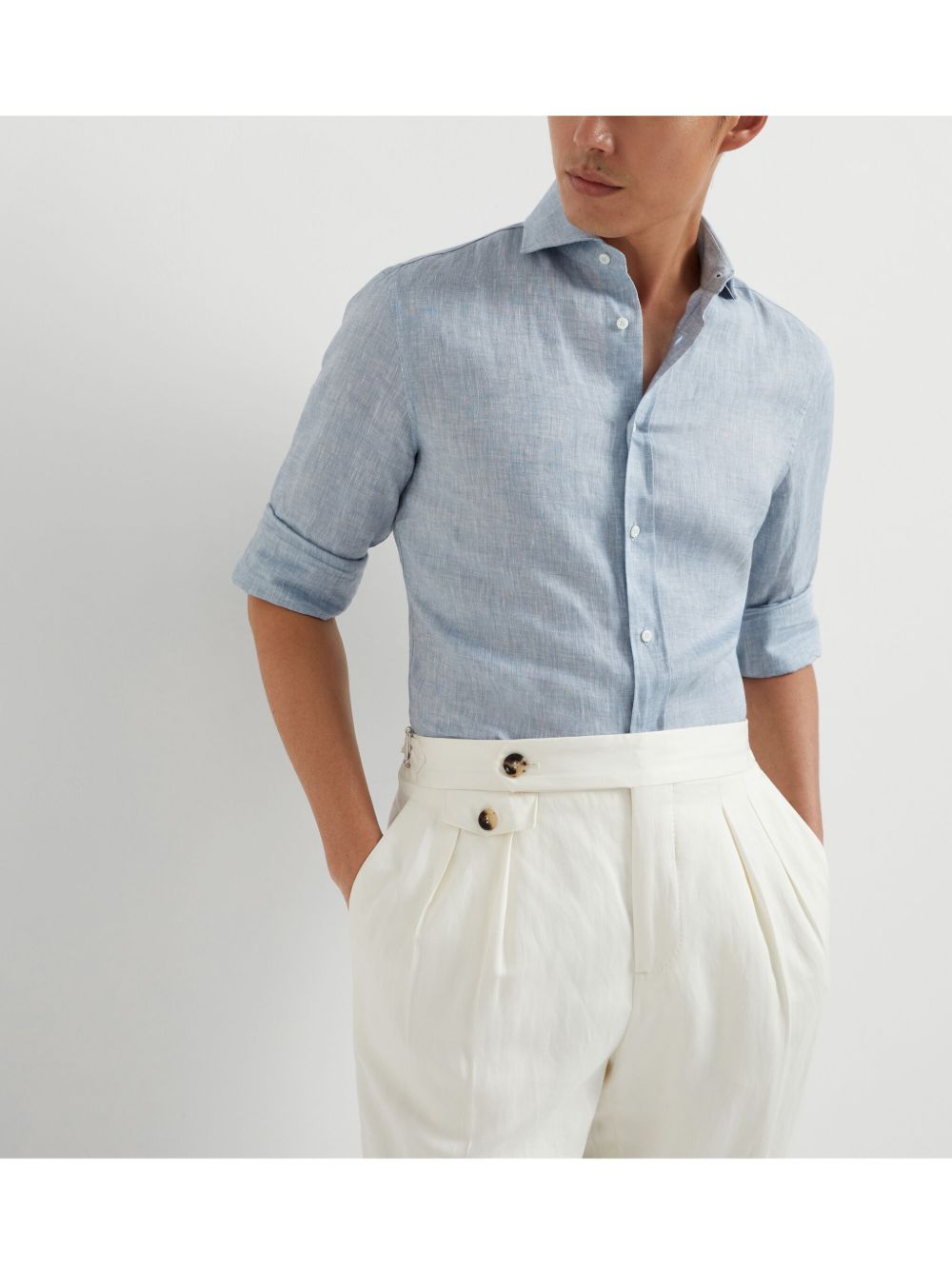 Brunello Cucinelli Shirts Azzurro Linen
