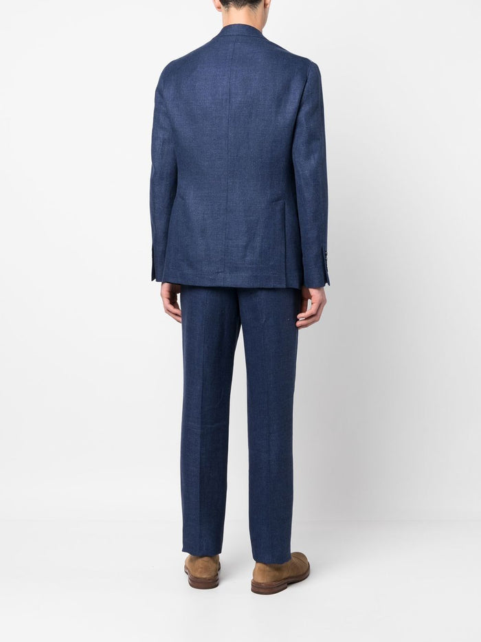 Brunello Cucinelli Suit Blu Linen Wool Silk
