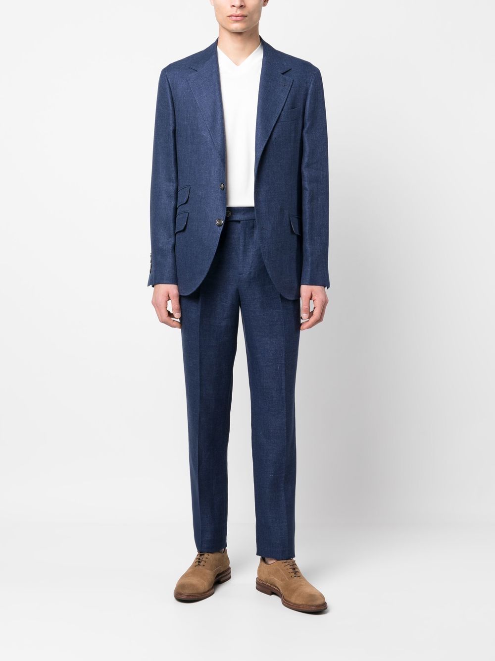 Brunello Cucinelli Suit Blu Linen Wool Silk