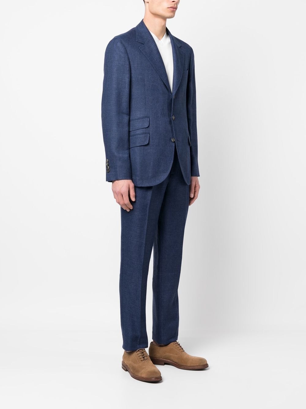 Brunello Cucinelli Suit Blu Linen Wool Silk