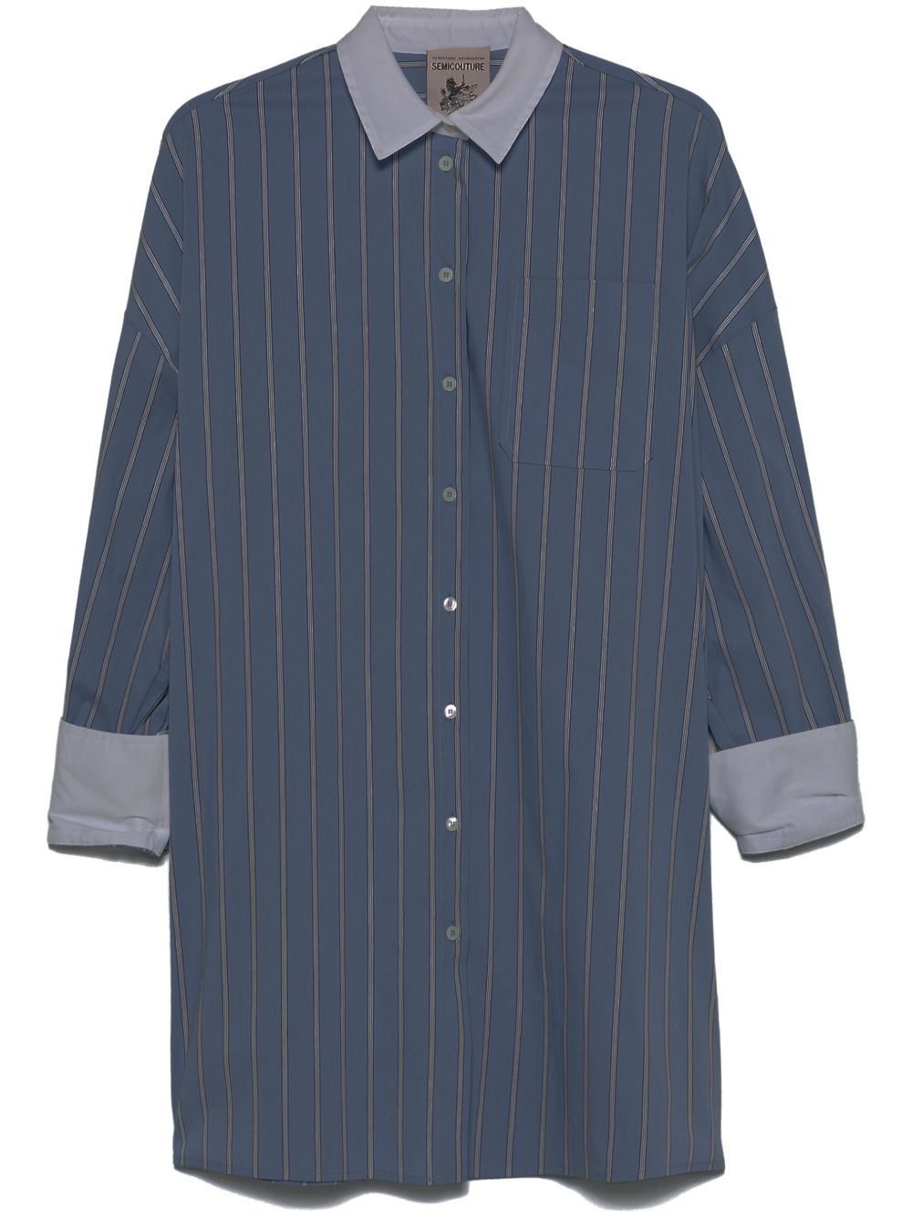 Semicouture Shirts Blue Cotton Polyamide Elastane