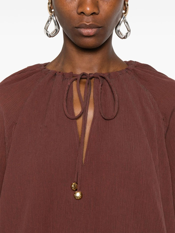 LOEWE PAULAS IBIZA Top Brown Cotton Silk