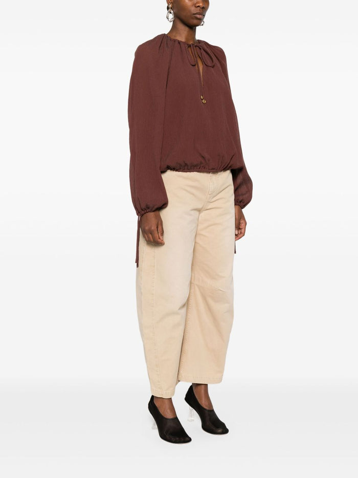 LOEWE PAULAS IBIZA Top Brown Cotton Silk