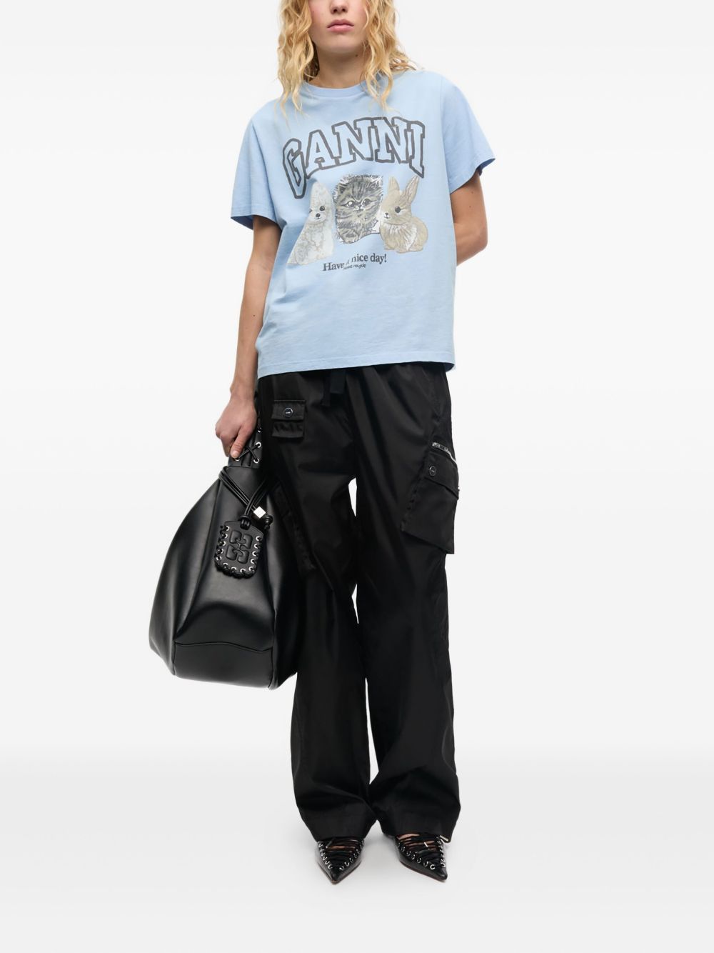 Ganni T-Shirts And Polos Clear Blue Cotton