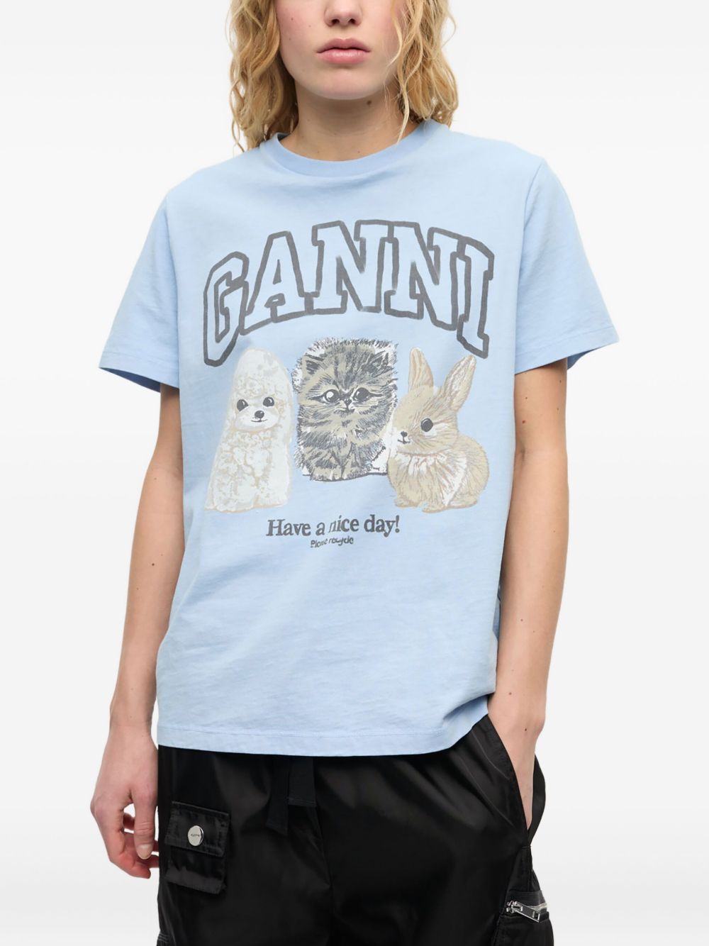 Ganni T-Shirts And Polos Clear Blue Cotton