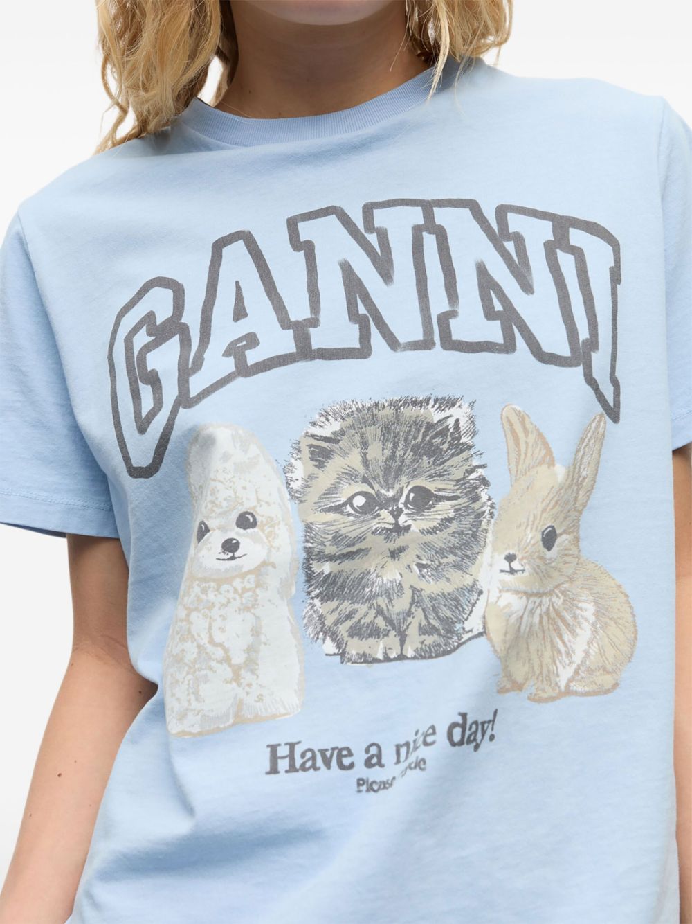 Ganni T-Shirts And Polos Clear Blue Cotton
