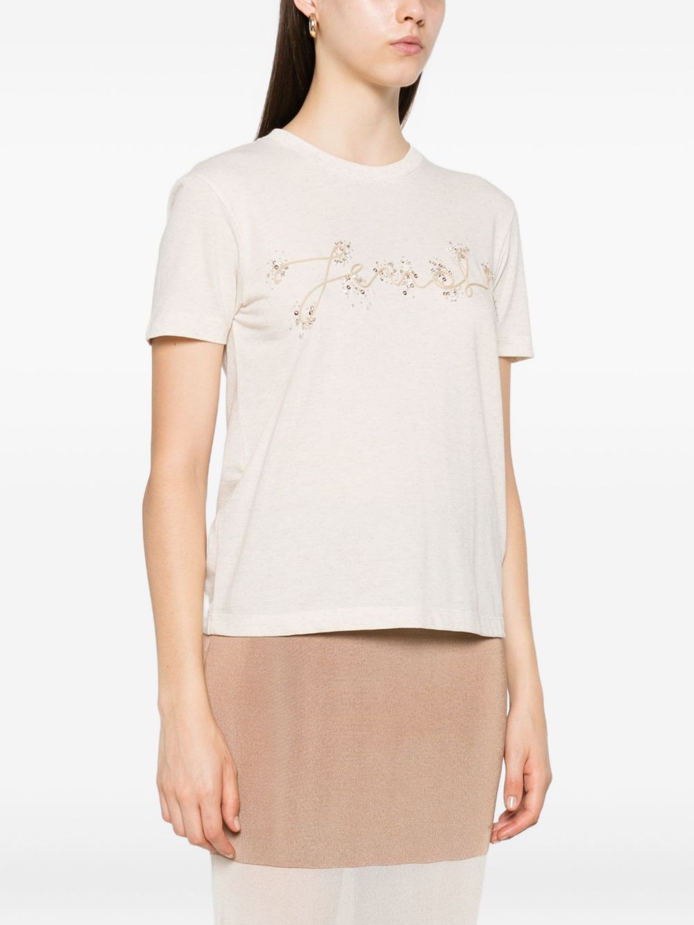 Fendi T-Shirts And Polos Beige Cotton