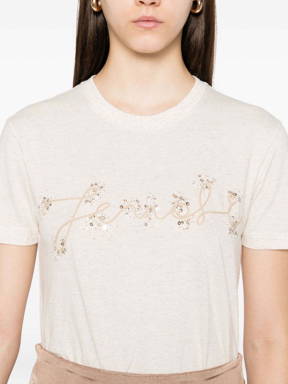 Fendi T-Shirts And Polos Beige Cotton