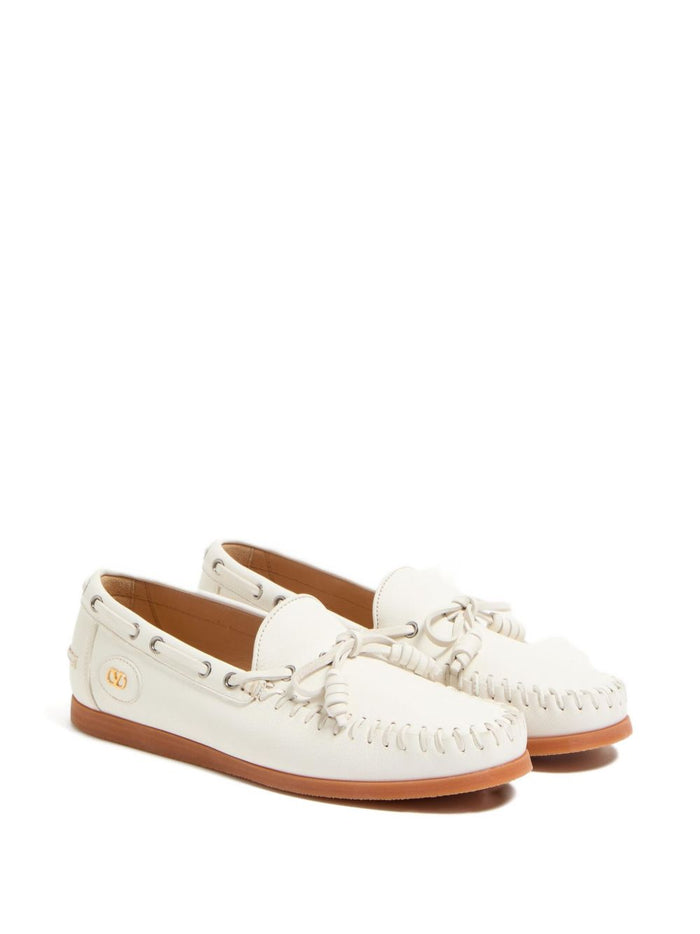 Valentino Garavani Flat Shoes Ivory Buffalo Leather