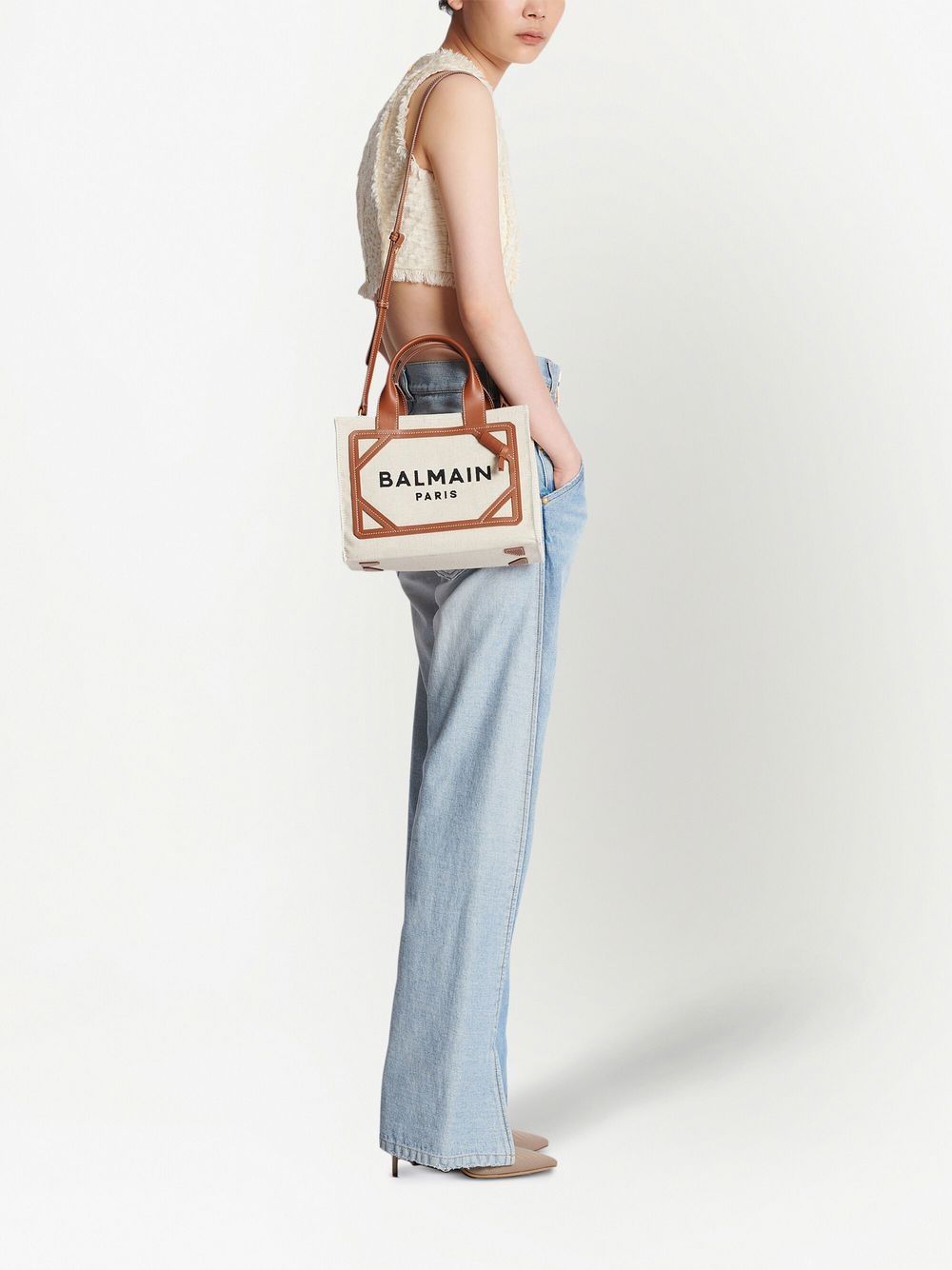 Balmain Bags Leather Brown Coton Lin
