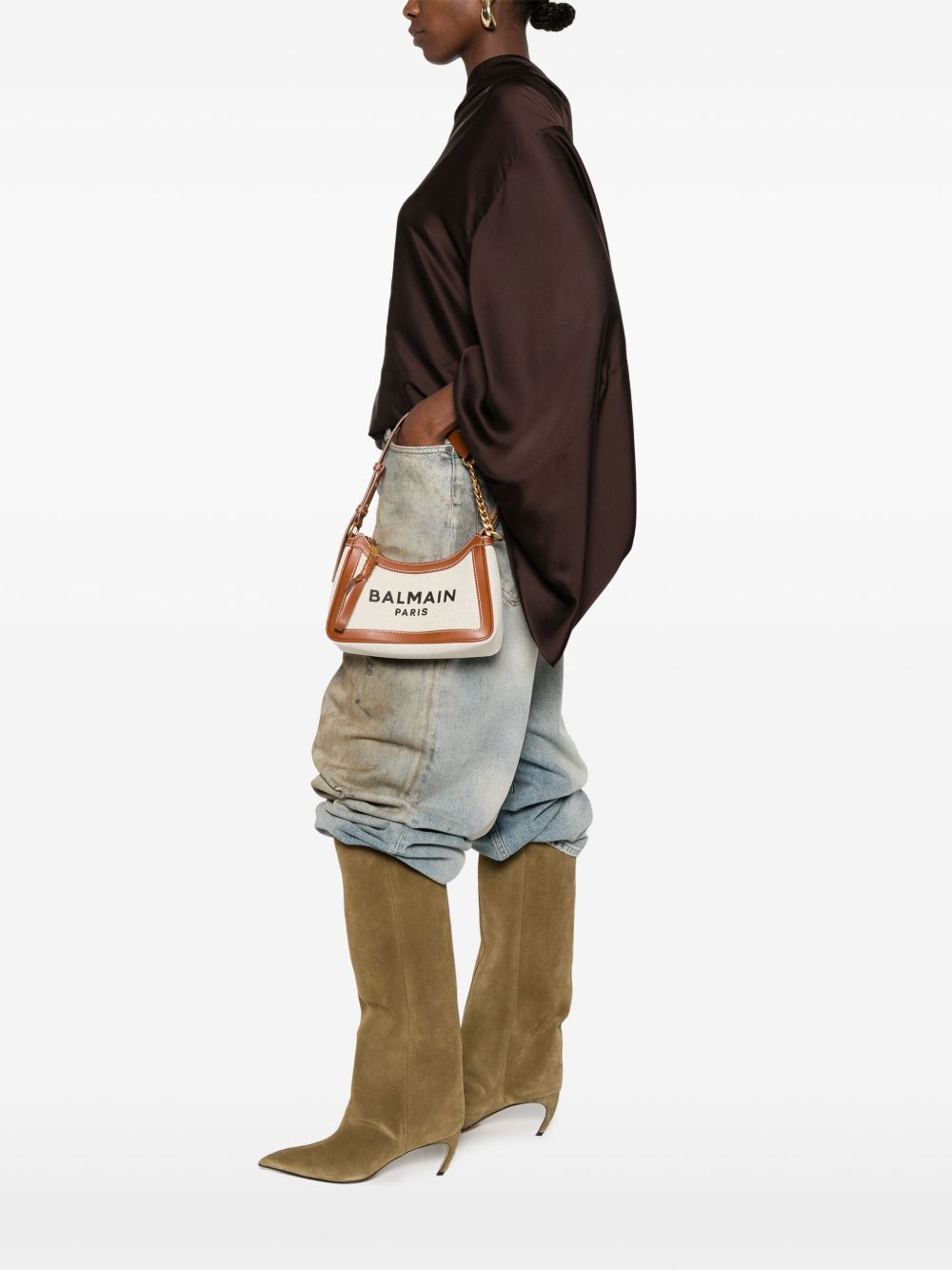 Balmain Bags Leather Brown Coton Lin