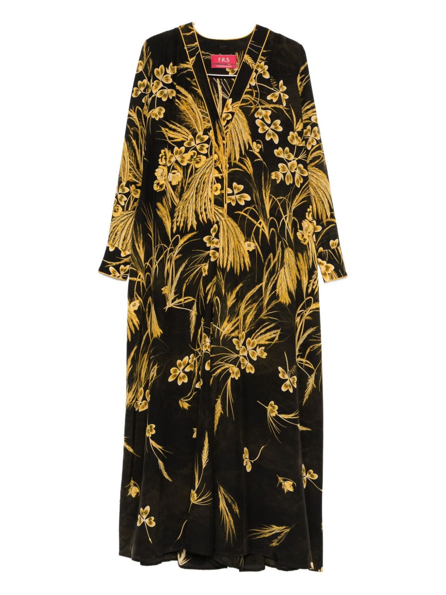 F.R.S . V-neck long sleeves Silk blend printed maxi dress
