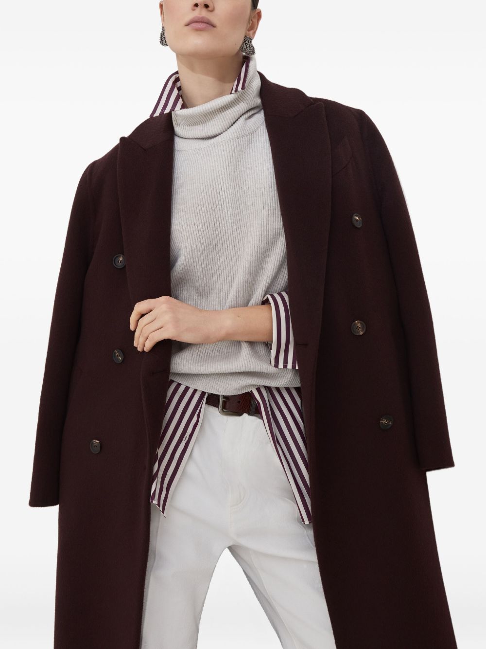 Brunello Cucinelli Coats Bordeaux Cashmere 100 %