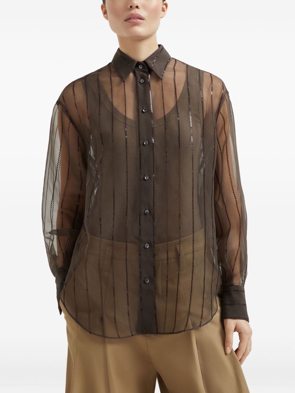 Brunello Cucinelli Shirts Marrone Natural (other)->silk100.0 %