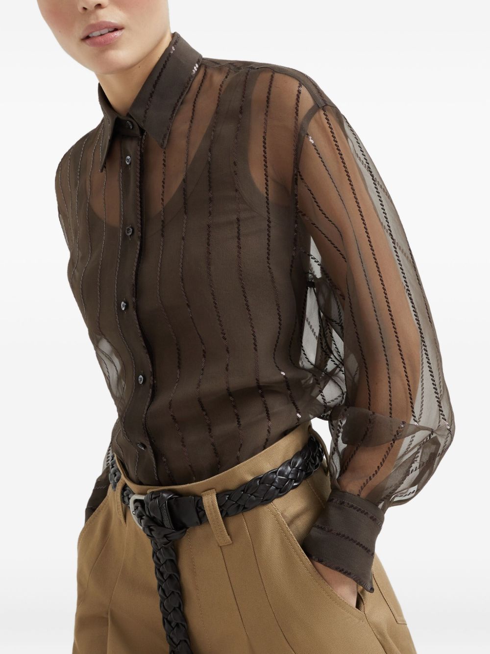 Brunello Cucinelli Shirts Marrone Natural (other)->silk100.0 %