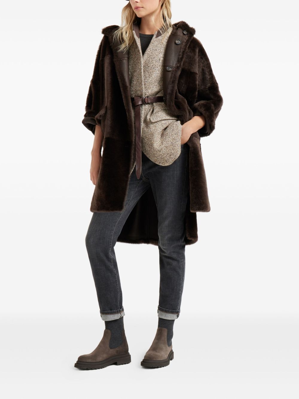 Brunello Cucinelli Coats Marrone Lamb Fur