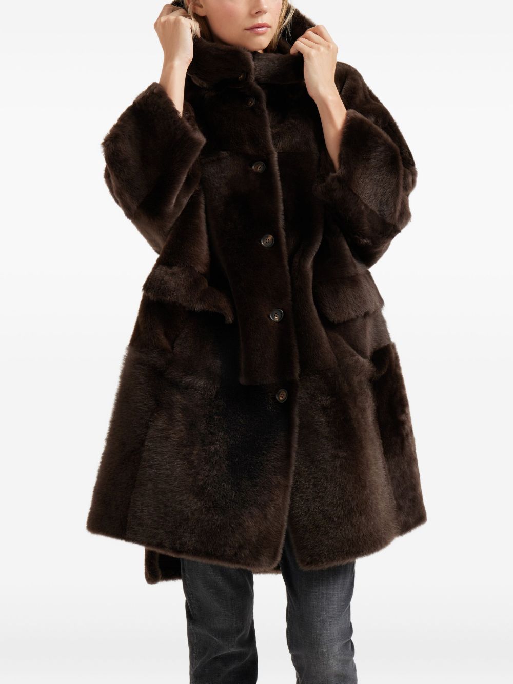 Brunello Cucinelli Coats Marrone Lamb Fur