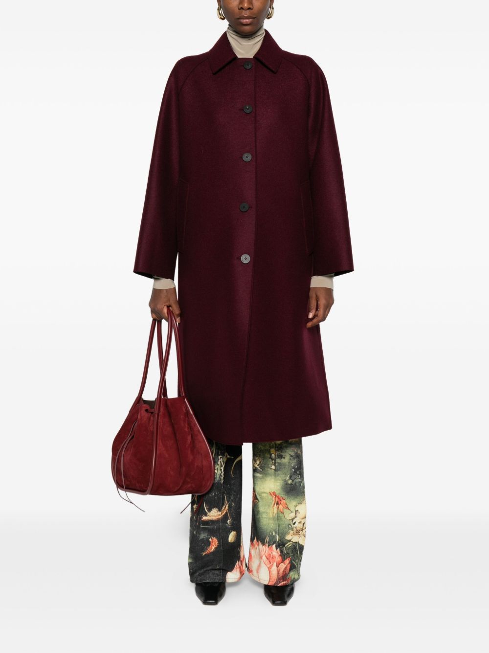 Harris Wharf London Coats Bordeaux Virgin Wool
