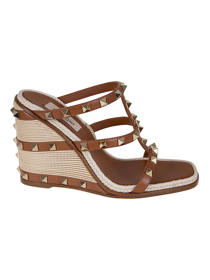 Slide Espadrillas | Rockstud T. 10-100 Vitello-ric.cornely Rafia-platinum Studs Brown Calzature