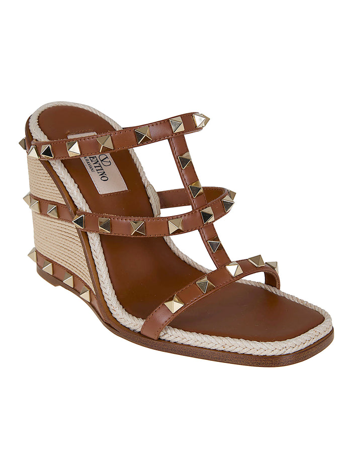 Slide Espadrillas | Rockstud T. 10-100 Vitello-ric.cornely Rafia-platinum Studs Brown Calzature