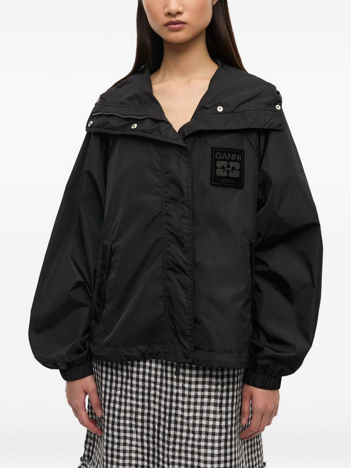 Ganni Coats Black Recycled Nylon