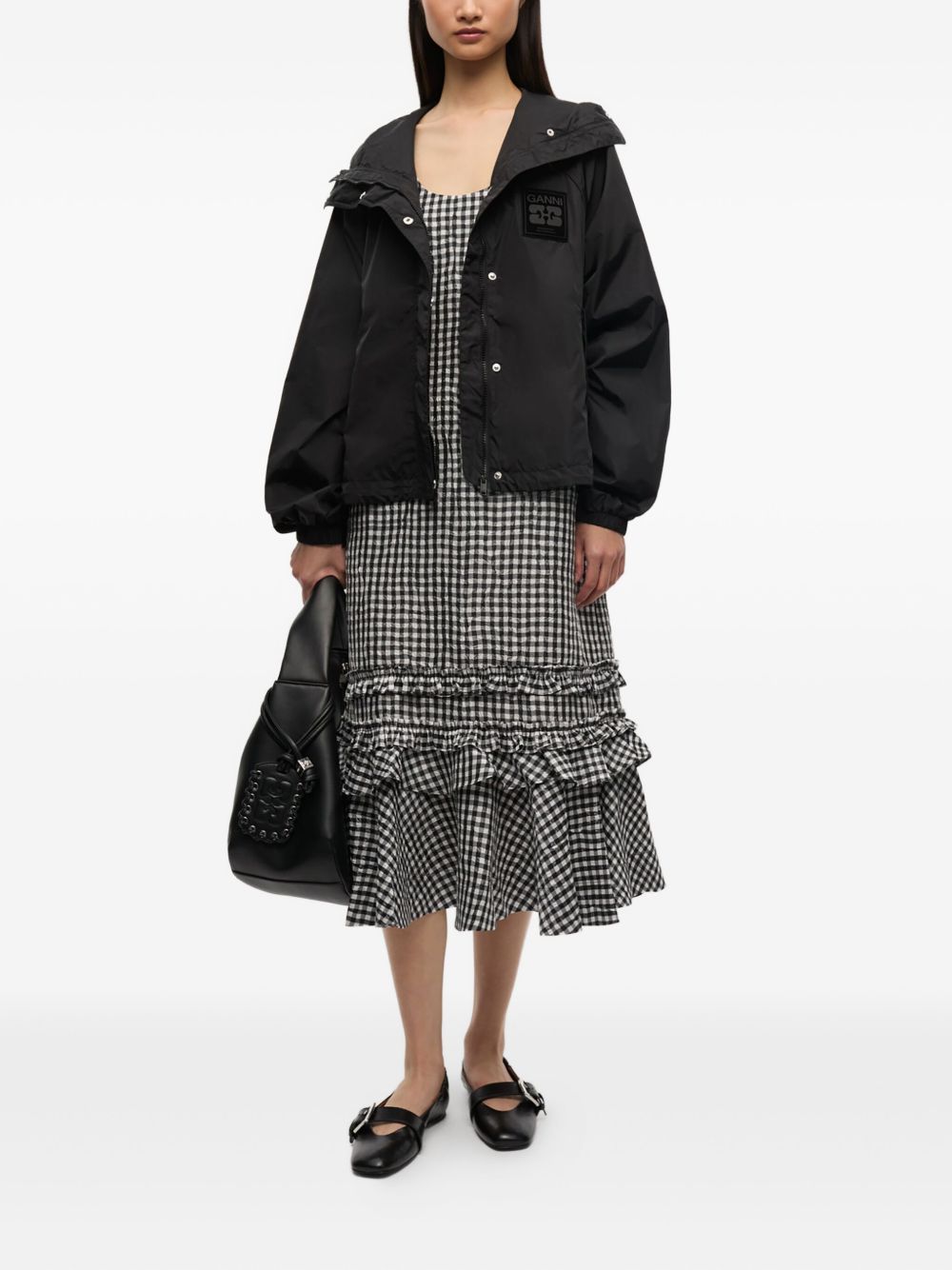 Ganni Coats Black Recycled Nylon