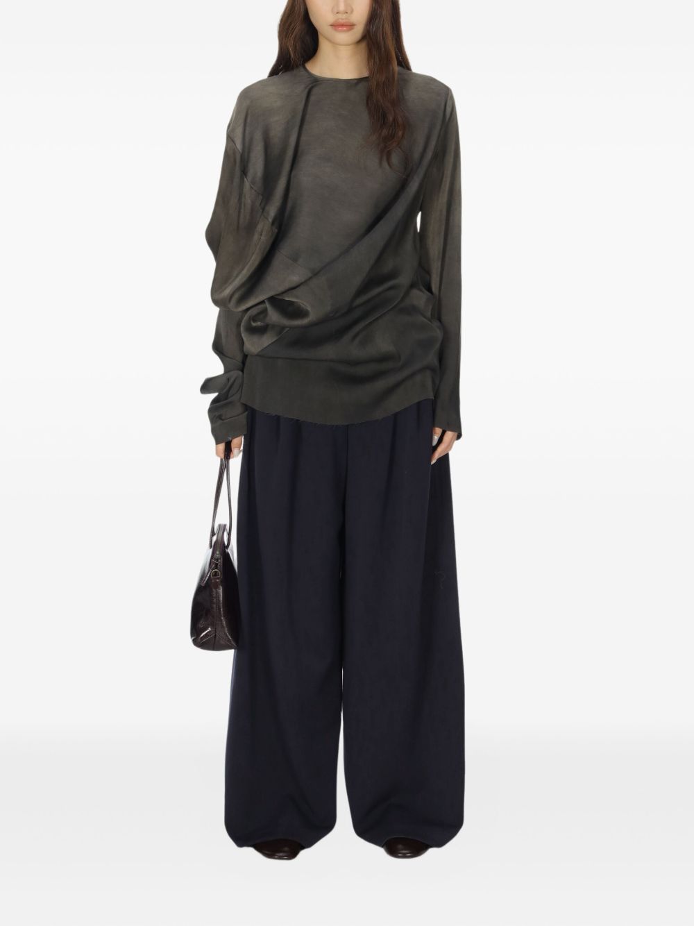 Uma Wang Top Grey Silk Elastane