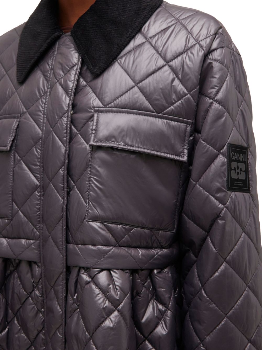 Ganni Coats Grey Recycled Nylon