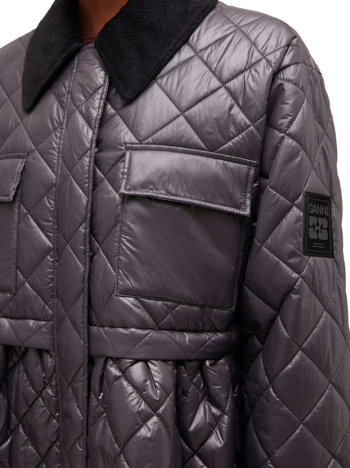Ganni Coats Grey Recycled Nylon