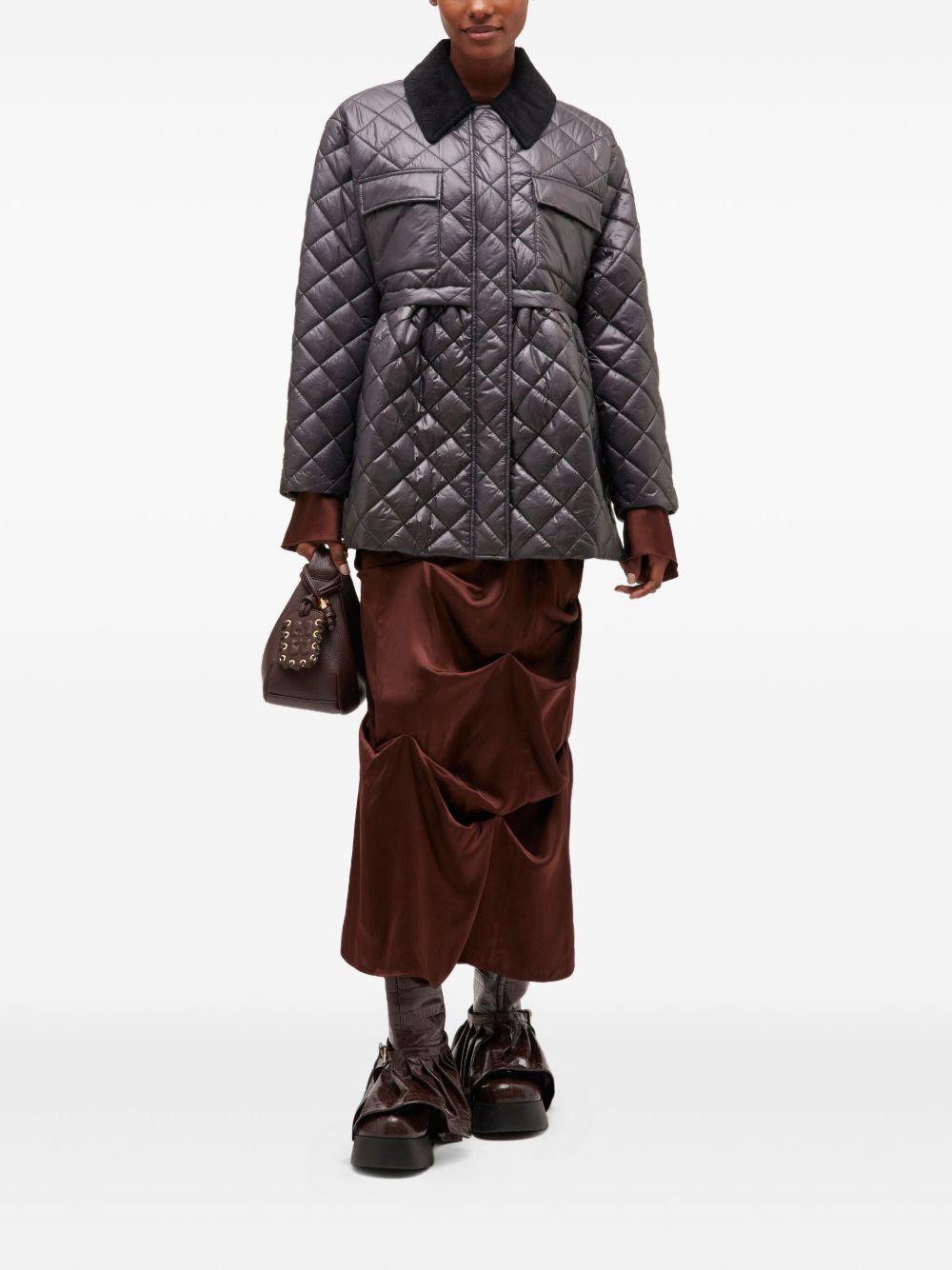 Ganni Coats Grey Recycled Nylon