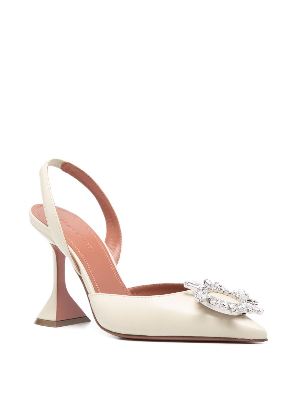 Amina Muaddi With Heel Beige Lamb Leather