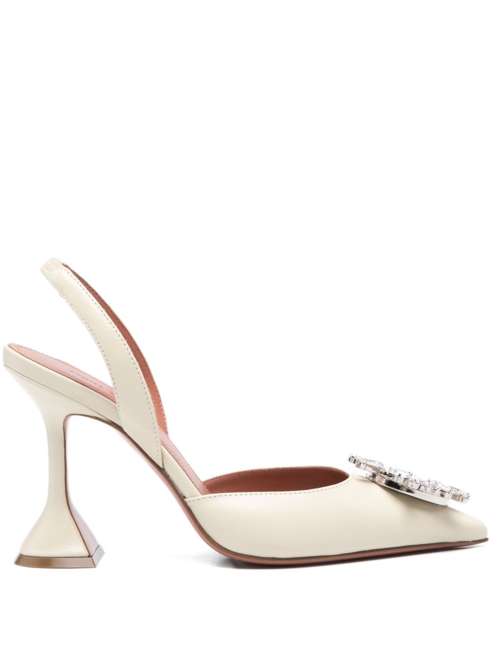 Amina Muaddi With Heel Beige Lamb Leather